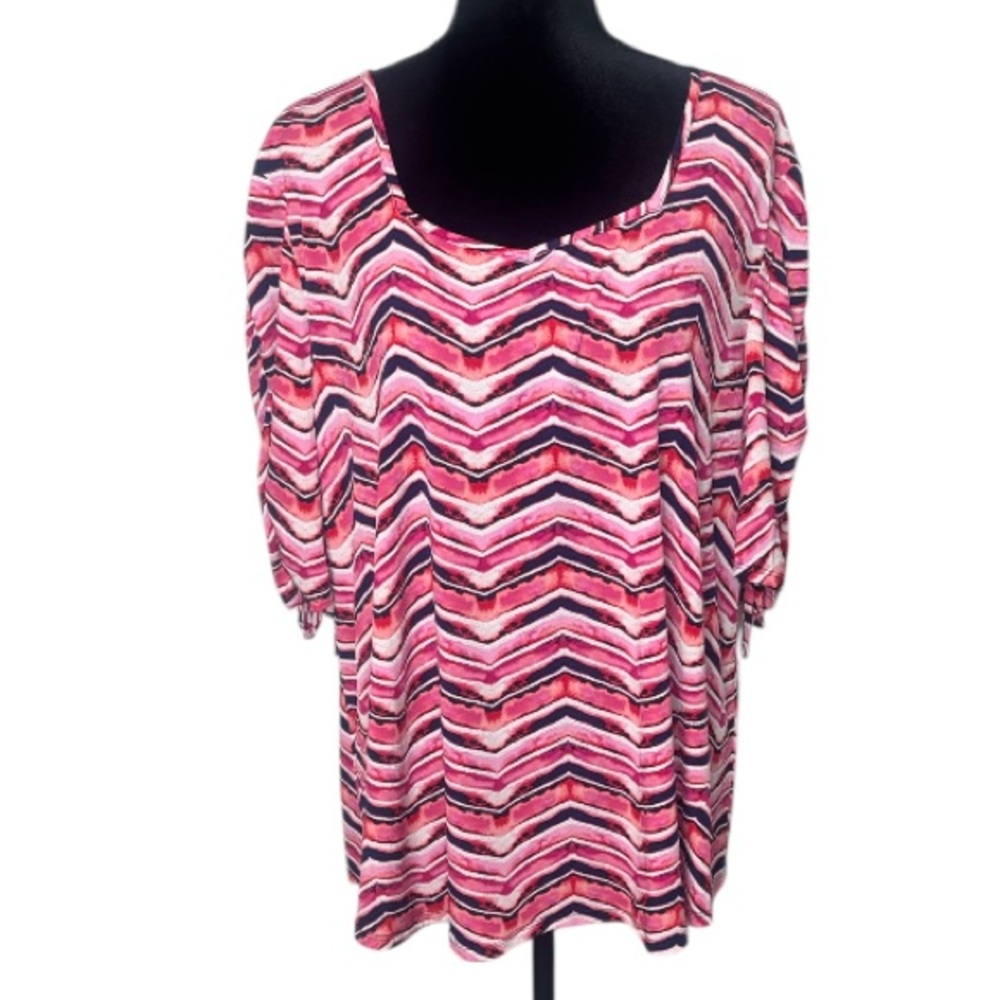🌹Sami & Jo - Women's Pink Chevron Top w/ Ruched Sleeves - Size XL